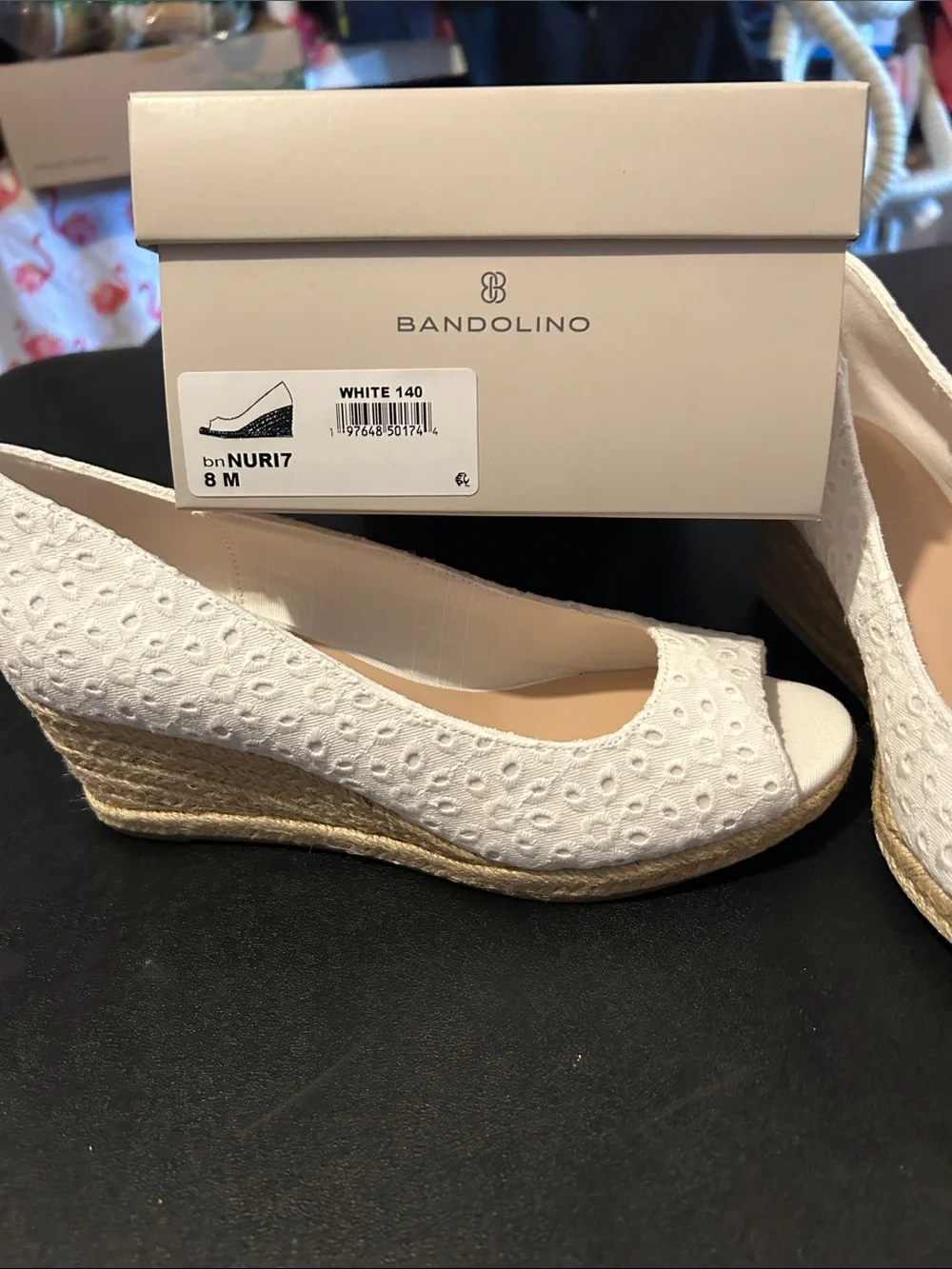 Bandolino White Eyelet Peep-Toe Espadrille Wedges
